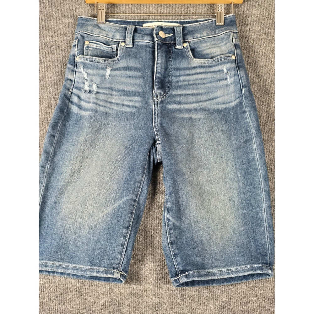 Denver Hayes Women Blue Denim Hi Rise Bermuda Shorts Distressed Size 6